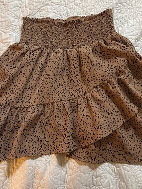 Altar'd State Brown Leopard Smocked Ruffle Mini Skirt